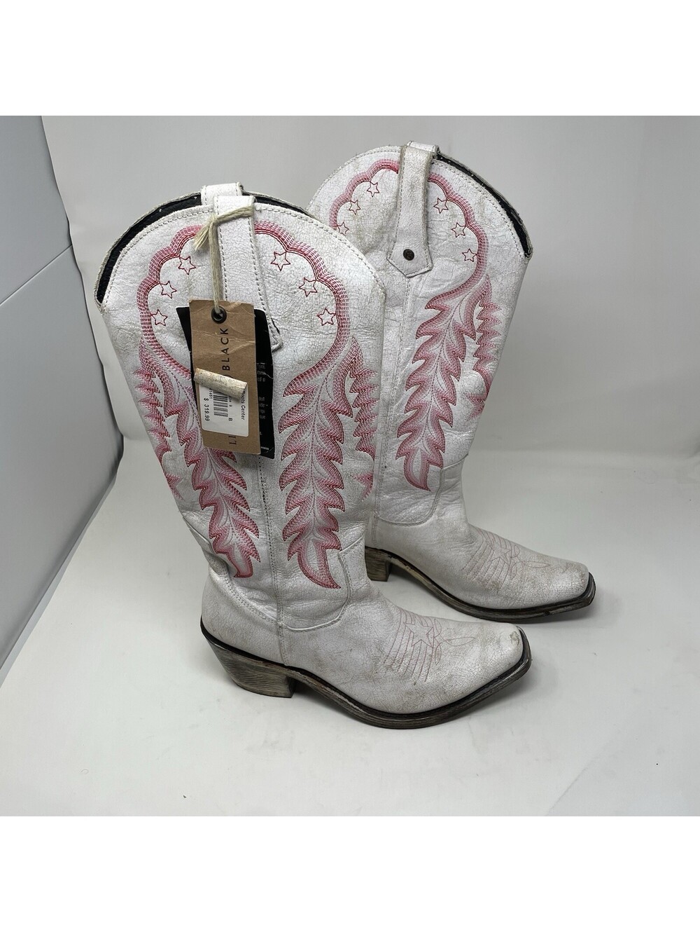 Liberty Black Women's Western Cowboy Boots White Pink Embroidery Size 9